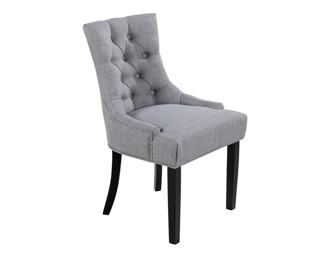 Verona Dining Chair in Grey Linen with Chrome Knocker and Black Legs