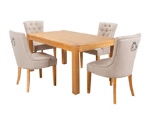 Load image into Gallery viewer, Rectangular Oak Dining Table and 4 Cream Linen Verona Dining Chairs with Chrome Knocker and Oak Legs
