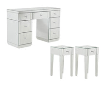 Load image into Gallery viewer, Monroe Silver Mirrored Dressing Table Set with 2 x 1 Drawer Bedside Tables
