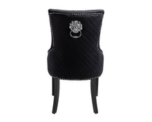 Load image into Gallery viewer, Sandhurst High Back Dining Chair in Black Velvet with Chrome Lion Head Knocker And Black Legs
