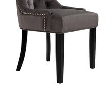 Load image into Gallery viewer, Pair of Scoop Back Verona Dining Chairs Grey Velvet with Black Legs and Chrome Knocker
