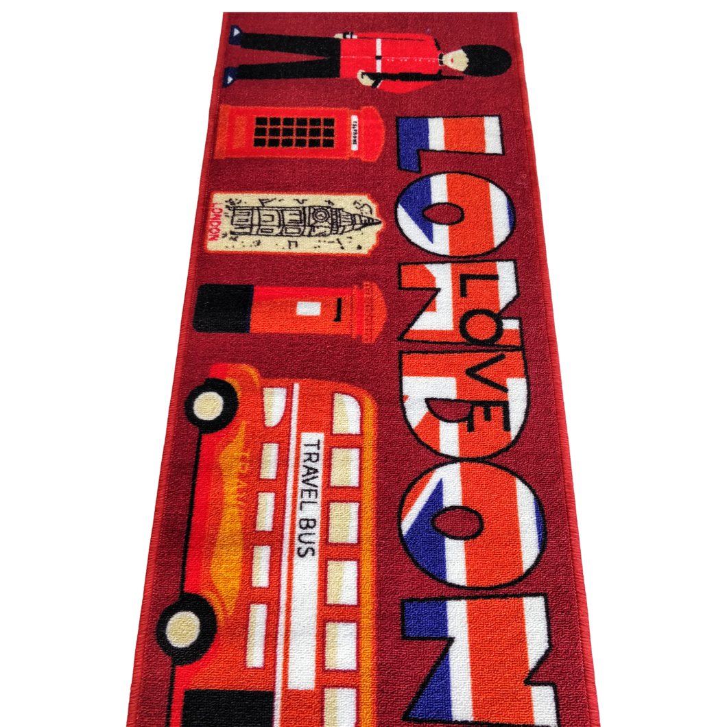 Love London Theme Red Kitchen Runners Polyester Area Rug Anti-Slip with latex backing
