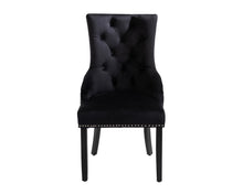 Load image into Gallery viewer, Sandhurst High Back Dining Chair in Black Velvet with Chrome Lion Head Knocker And Black Legs
