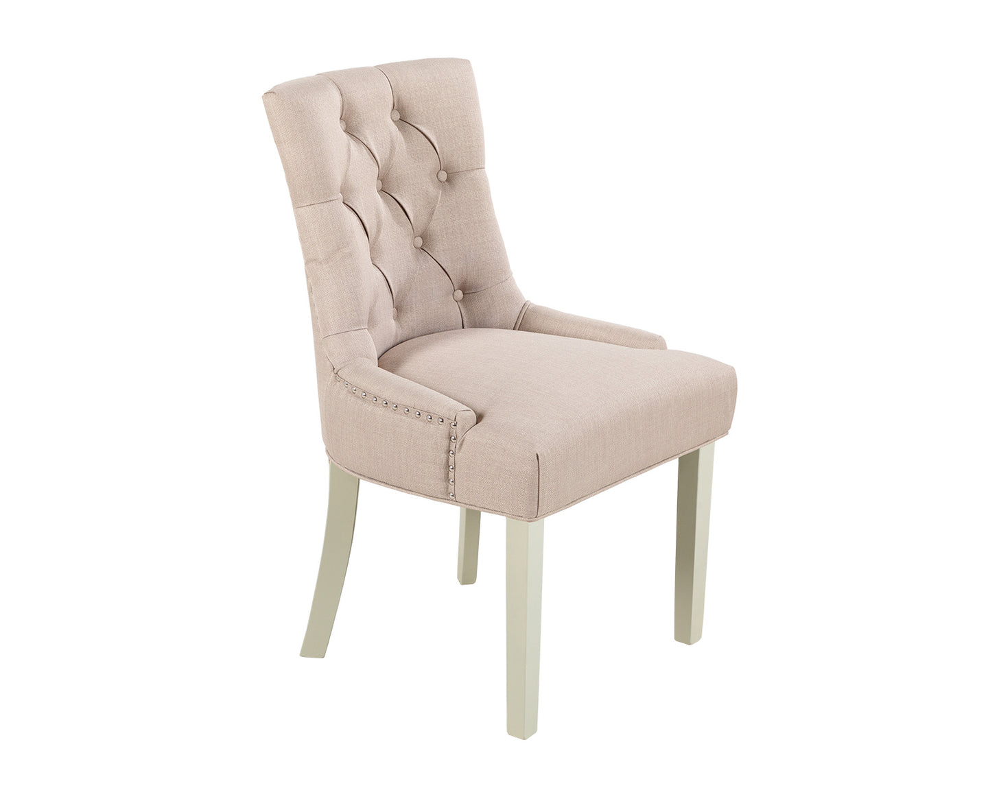 Verona Dining Chair in Cream Linen with Chrome Knocker and Grey Legs