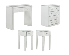 Load image into Gallery viewer, Monroe Silver Mirrored Console Table Set with 2 x 1 Drawer Bedside Tables and 4 Drawer Chest
