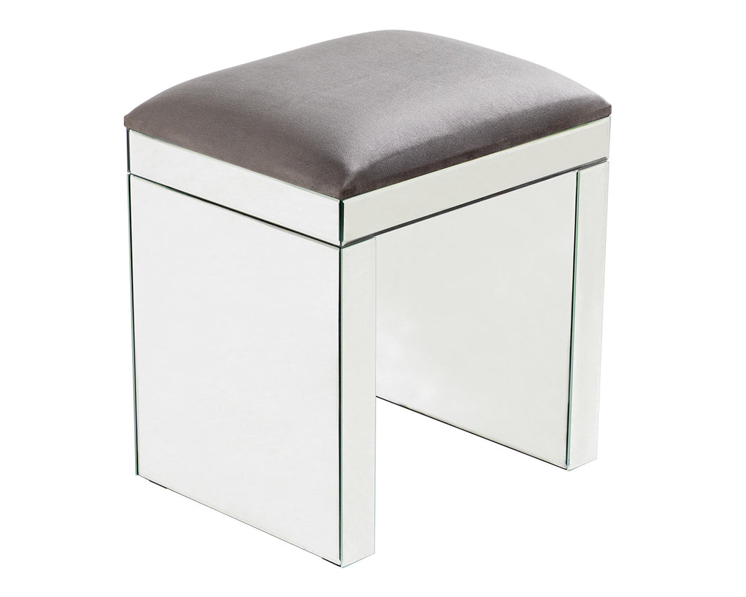 Monroe Silver Mirrored Stool with Grey Velvet Seat