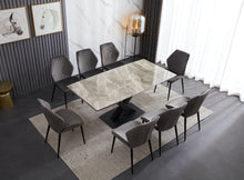 Load image into Gallery viewer, Ceramic Extending Table – White &amp; Copper Marble Style with 8 Velvet Chairs
