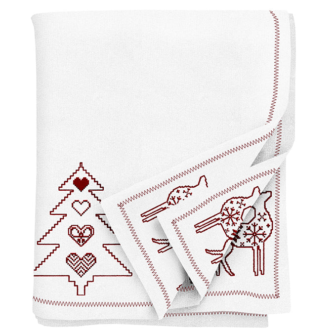 Embroidered  Reindeer Christmas Tablecloth