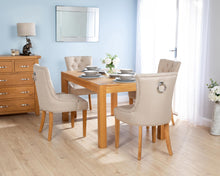 Load image into Gallery viewer, Rectangular Oak Dining Table and 4 Cream Linen Verona Dining Chairs with Chrome Knocker and Oak Legs
