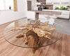 Teak root round table with 180cm round glass