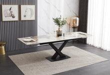 Load image into Gallery viewer, Ceramic Extending Table – Grey &amp; White Gloss with 8 velvet chairs
