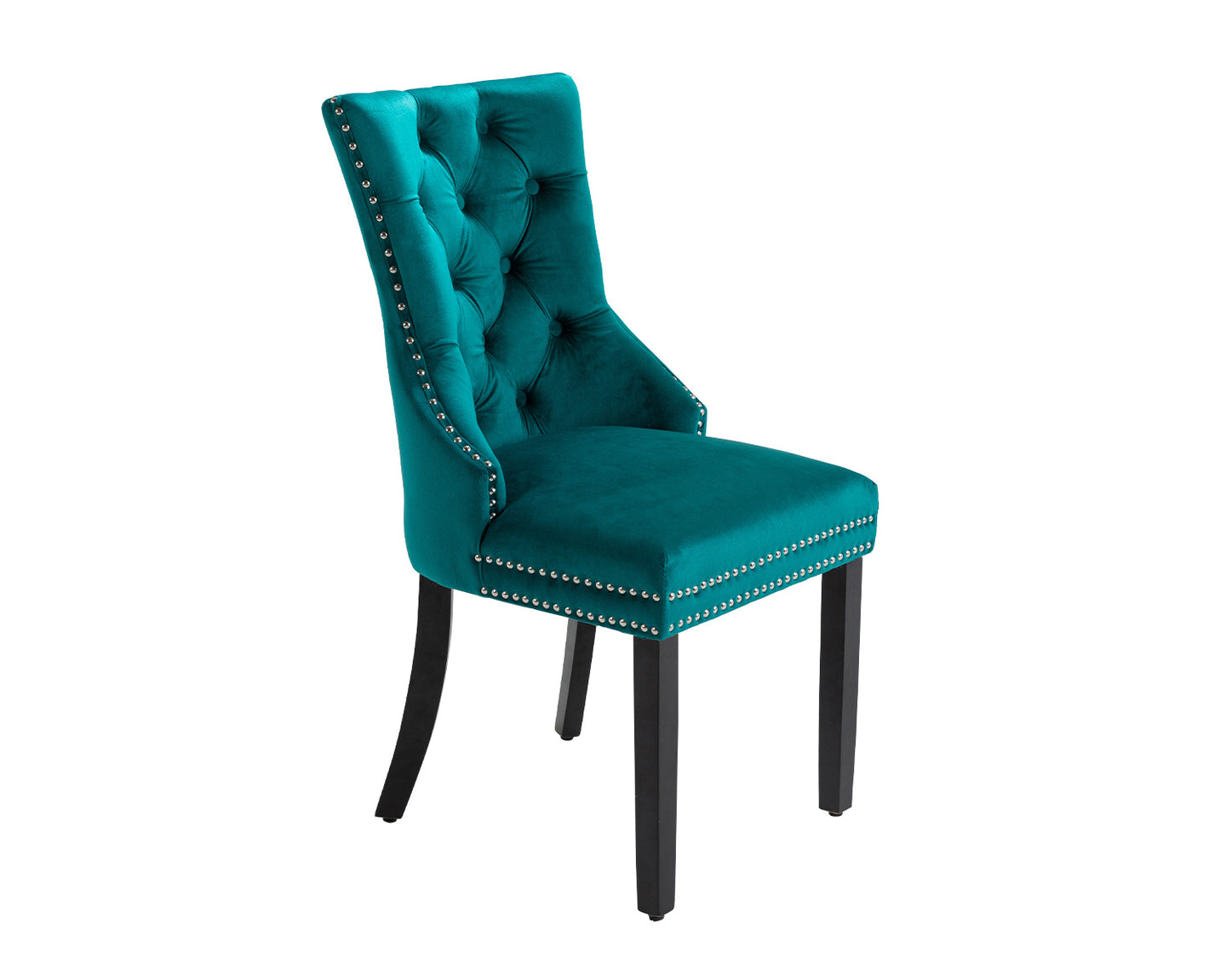 Ashford Dining Chair in Teal Velvet with Square Knocker And Black Legs