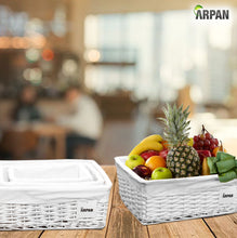 Load image into Gallery viewer, Arpan Set of 3 White Wicker Gift Hamper Storage Basket with White Cloth Lining
