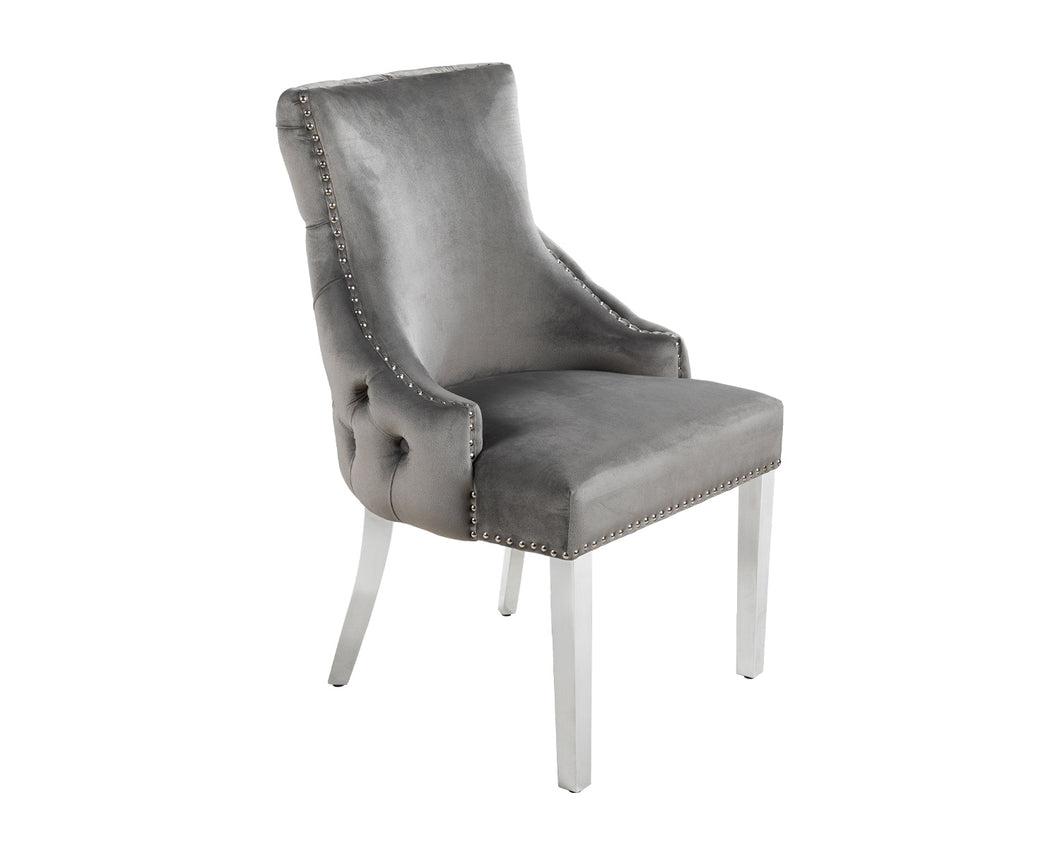 Elizabeth Dining Chair in Grey Velvet with Chrome Legs
