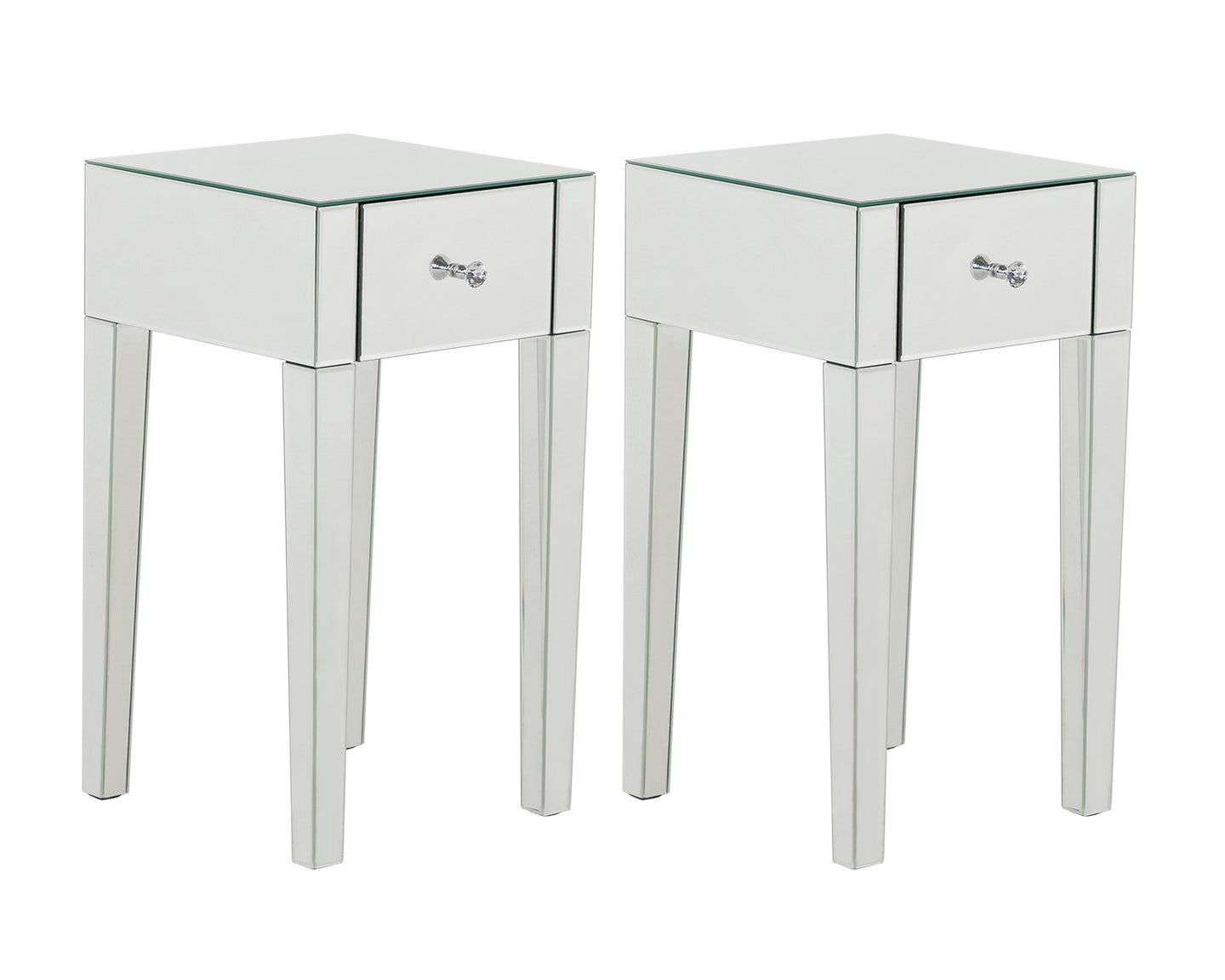 Monroe Silver Mirrored 1 Drawer Bedside Table Set