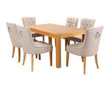 Load image into Gallery viewer, Rectangular Oak Dining Table and 6 Cream Linen Verona Dining Chairs with Chrome Knocker and Oak Legs
