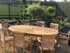 Teak Garden Furniture premium oval table with 8 teak stacking chairs