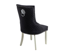 Load image into Gallery viewer, Sandhurst High Back Dining Chair Seat/Back with Chrome Lion Head Knocker in Black Velvet And Grey Legs

