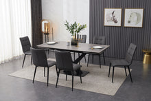 Load image into Gallery viewer, ceramic grey extending table with 6 grey faux leather chairs
