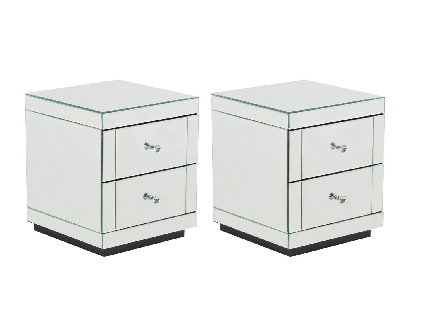 Monroe Silver Mirrored Bedside Chest with 2 Drawers Set