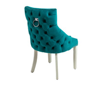 Load image into Gallery viewer, Elizabeth Dining Chair in Teal Velvet with Round Knocker and Grey Legs
