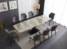 Load image into Gallery viewer, Ceramic Extending Table – Grey &amp; White Gloss with 8 velvet chairs
