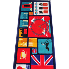 Load image into Gallery viewer, London Theme Multi Coloured Kitchen Runners Polyester Area Rug Non-Slip 137 x 49 cm
