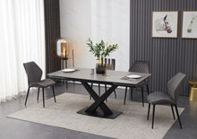 Load image into Gallery viewer, ceramic grey extending dining table with 8 grey dining chairs

