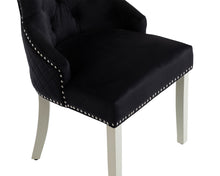 Load image into Gallery viewer, Sandhurst High Back Dining Chair Seat/Back with Chrome Lion Head Knocker in Black Velvet And Grey Legs
