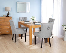 Load image into Gallery viewer, Rectangular Oak Dining Table and 4 Grey Linen Verona Dining Chairs with Chrome Knocker and Black Legs
