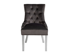 Load image into Gallery viewer, Verona Dining Chair in Grey Velvet with Chrome Knocker and Chrome Legs
