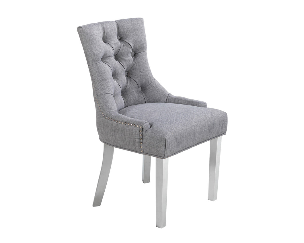 Verona Dining Chair in Grey with Chrome Knocker and Chrome Legs
