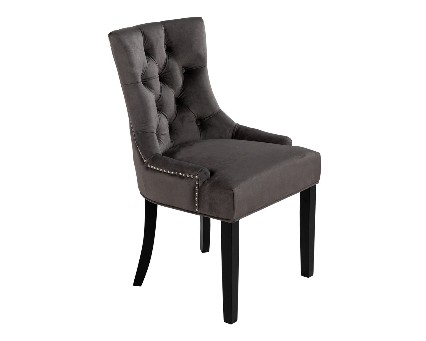 Verona Dining Chair in Grey Velvet with Chrome Knocker and Black Legs