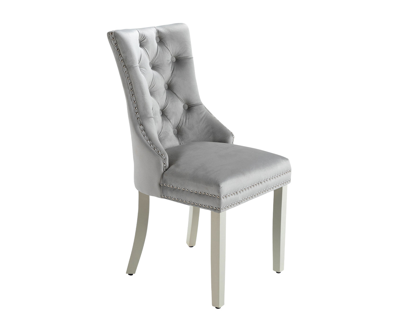 Ashford Dining Chair in Light Grey Velvet with Square Knocker And Grey Legs