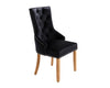 Sandhurst High Back Dining Chair in Black Velvet with Chrome Lion Head Knocker And Oak Legs
