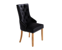 Load image into Gallery viewer, Sandhurst High Back Dining Chair in Black Velvet with Chrome Lion Head Knocker And Oak Legs
