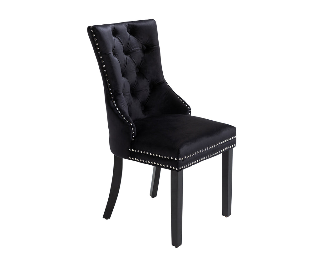 Ashford Dining Chair in Black Velvet with Square Knocker And Black Legs