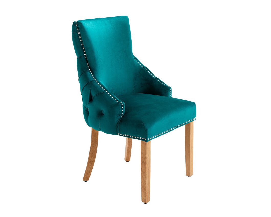 Elizabeth Dining Chair in Teal Velvet with Round Knocker and Oak Legs