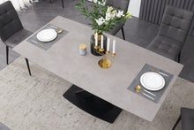 Load image into Gallery viewer, ceramic grey extending dining table inc 8 grey faux leather chairs
