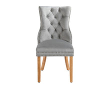 Load image into Gallery viewer, Ashford Dining Chair in Light Grey Velvet with Square Knocker And Oak Legs
