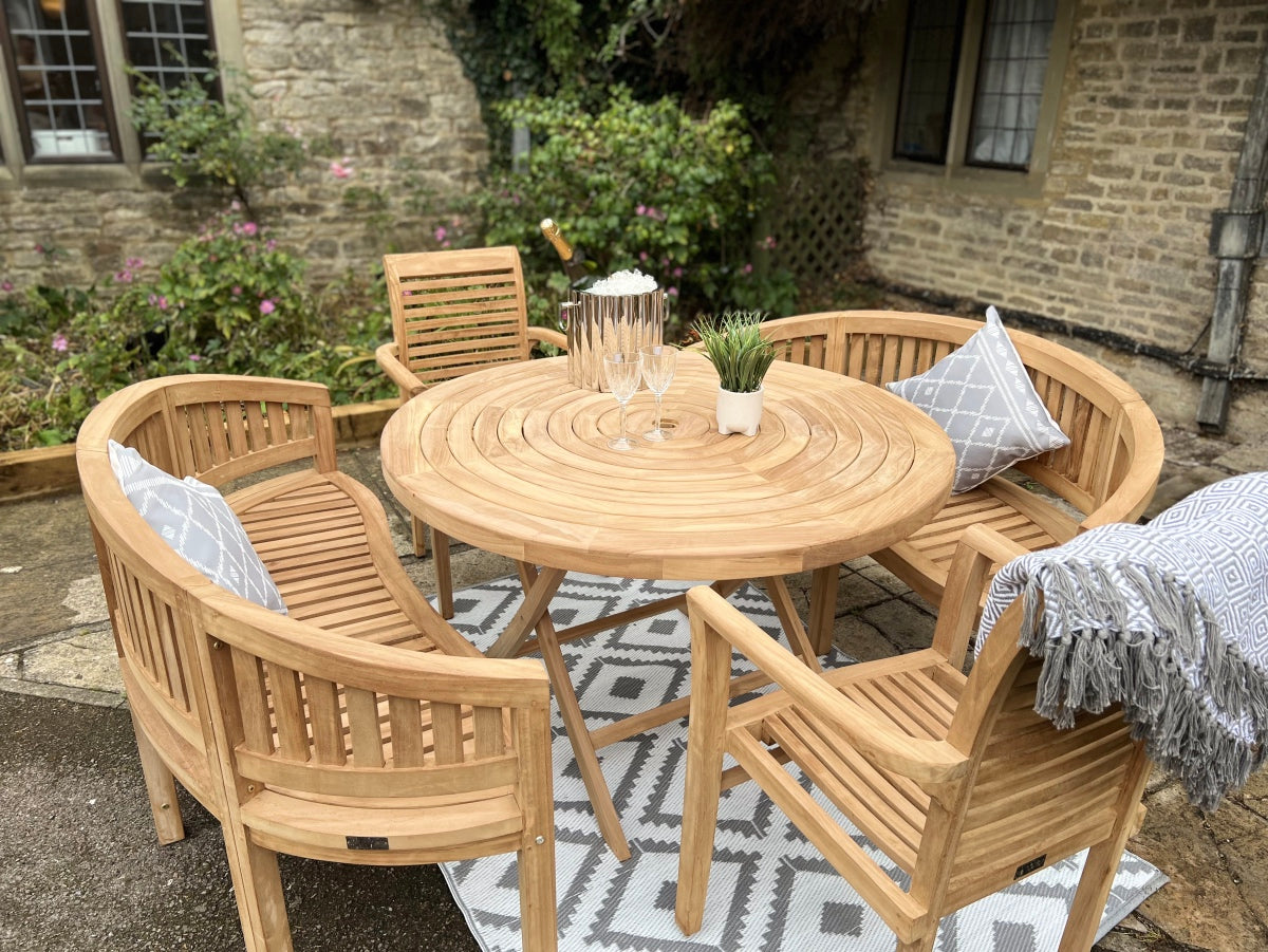 small round garden table and 2 chairs