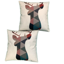 Load image into Gallery viewer, 2 x Cushion Cover 56207 45 x 45 cm Square Cotton Linen Cushion Covers Decorative Pillowcase for Sofas, Beds Invisible Zip 2 Side Print (18&#39; x 18&#39; in) (Reindeer)
