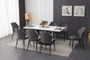 ceramic dining table white with 8 grey chairs
