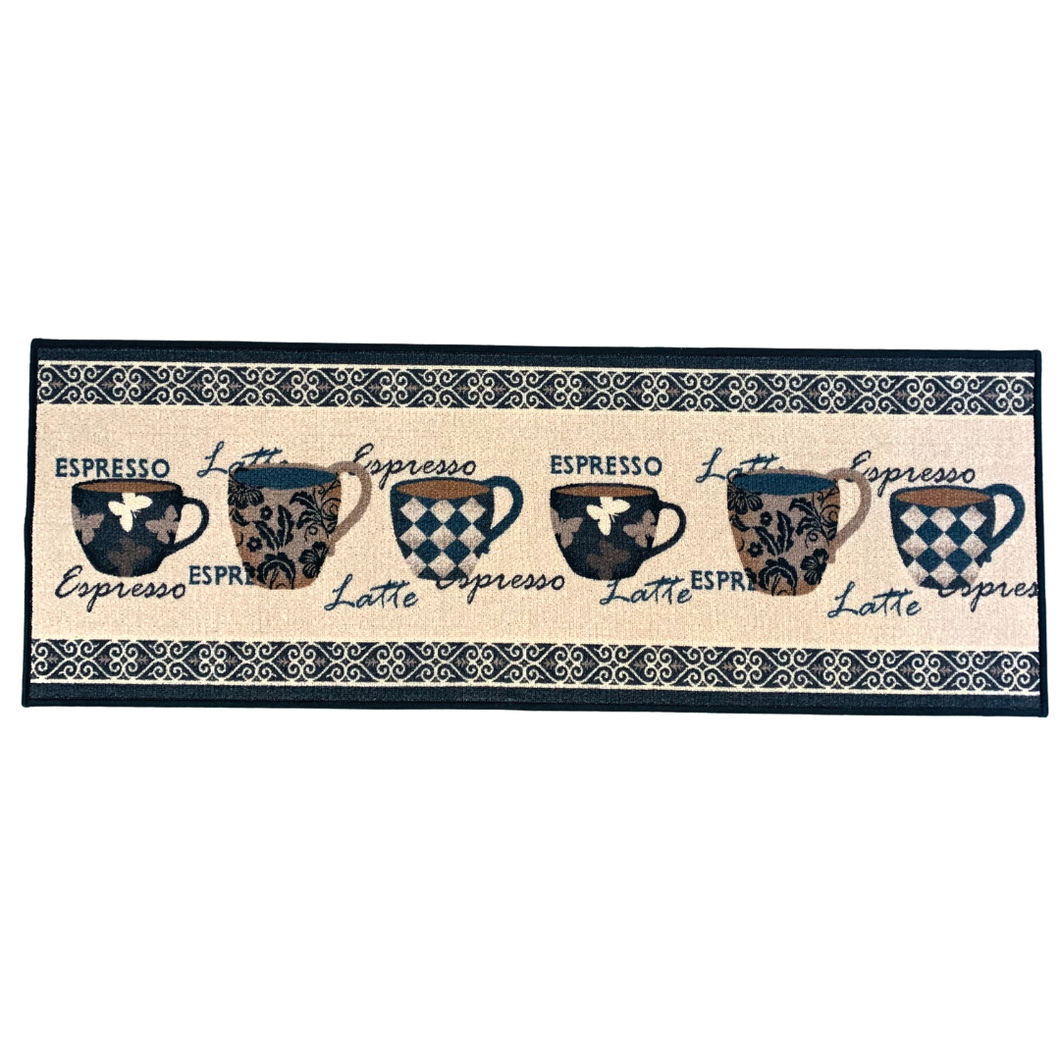 Coffee Cups Design Rugs / Runners / Carpet / Mat - 100% Polyester with Anti Slip with Latex Back - Easy Clean - 137 x 49 cms
