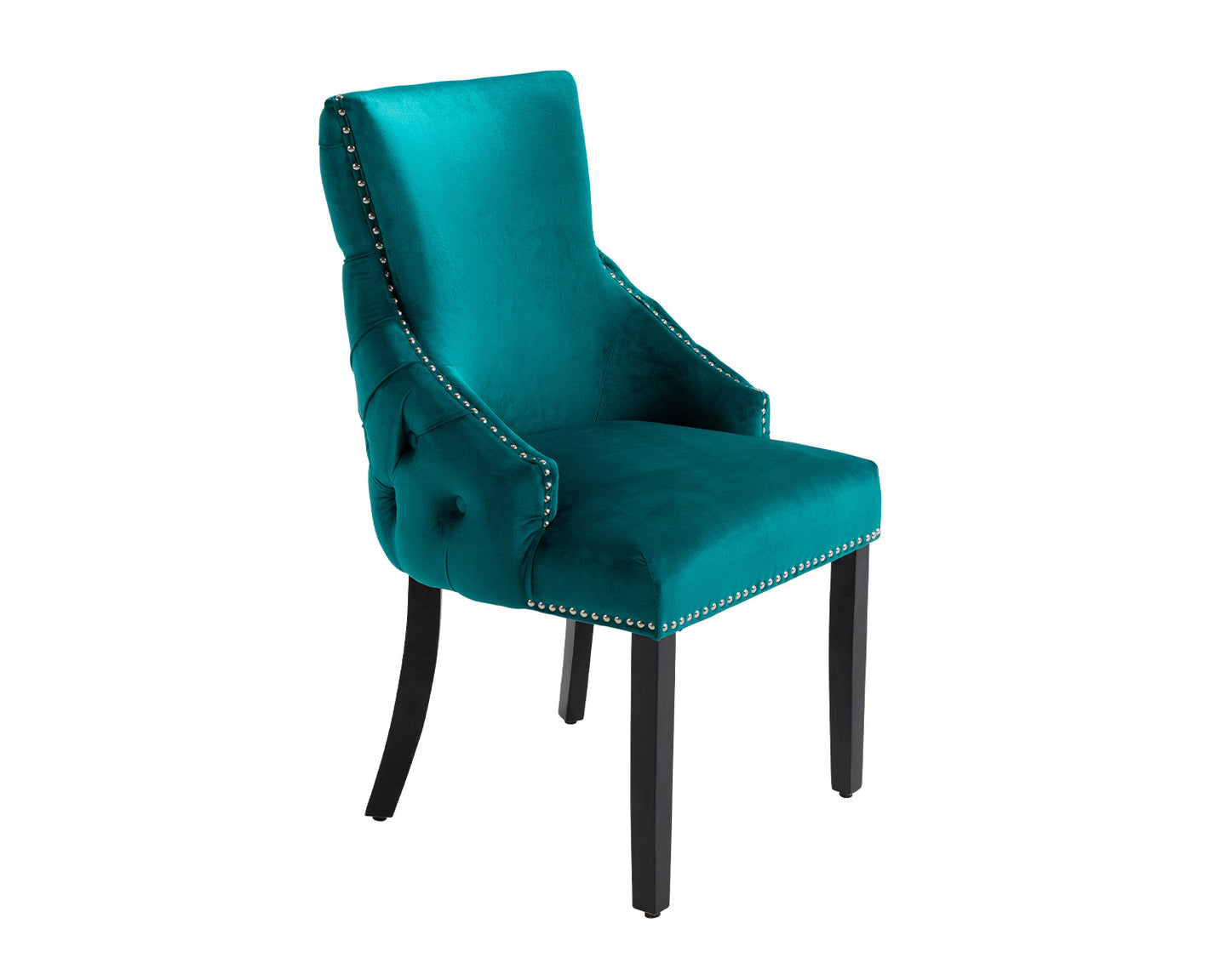 Elizabeth Dining Chair in Teal Velvet with Round Knocker and Black Legs
