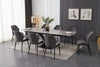 ceramic grey extending dining table with 8 grey dining chairs