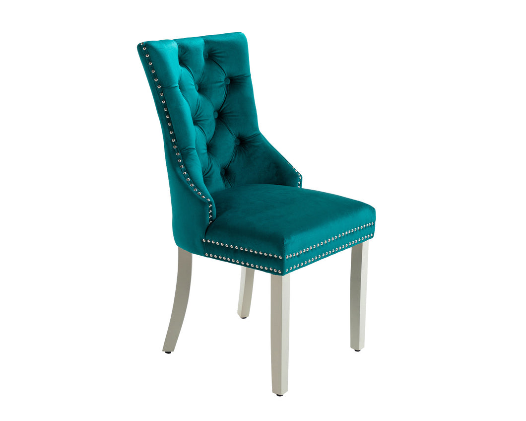 Ashford Dining Chair in Teal Velvet with Square Knocker And Grey Legs