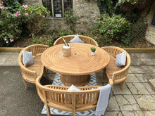Load image into Gallery viewer, Teak Garden furniture round table 4 benches 12 seater set
