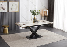 Load image into Gallery viewer, Ceramic Extending Table – White &amp; Copper Marble Style
