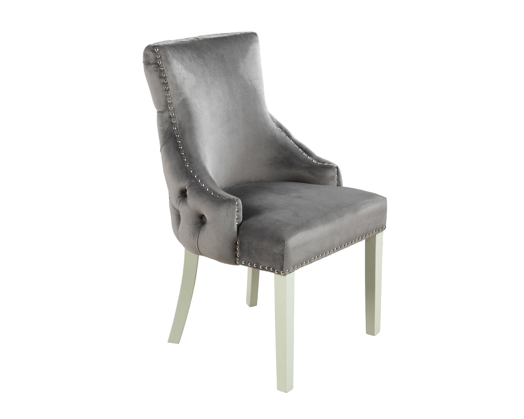 Elizabeth Dining Chair in Grey Velvet with Grey Legs